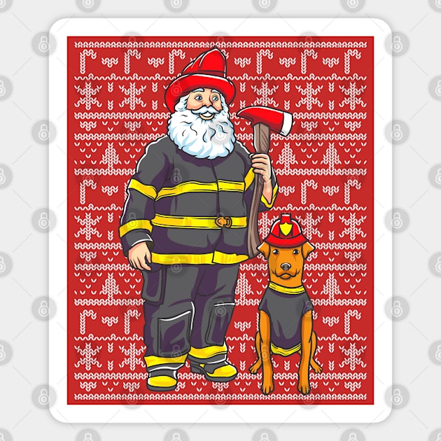 Firefighter Santa Claus Firemen Ugly Christmas Sweater Pattern Magnet by E